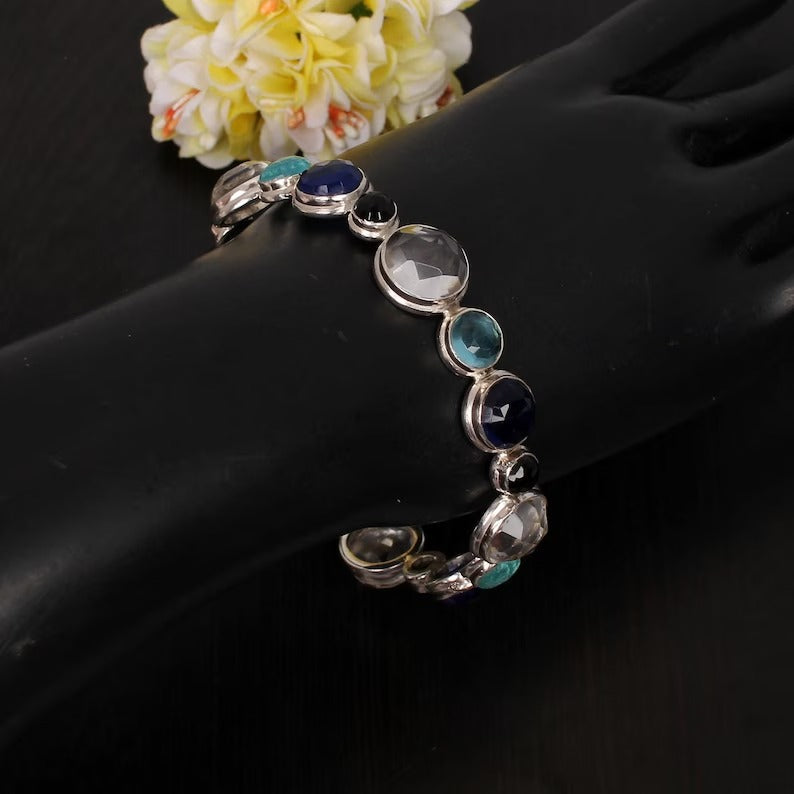 Multi Gemstone 92.5 Sterling Silver Bangle