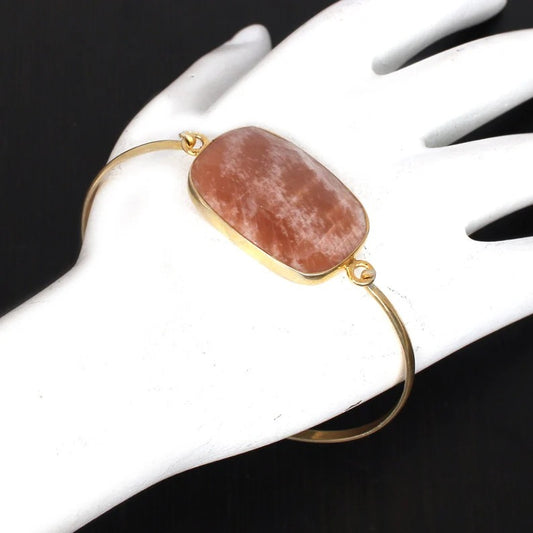 92.5 Sterling Silver Peach Moonstone Gemstone Bangle