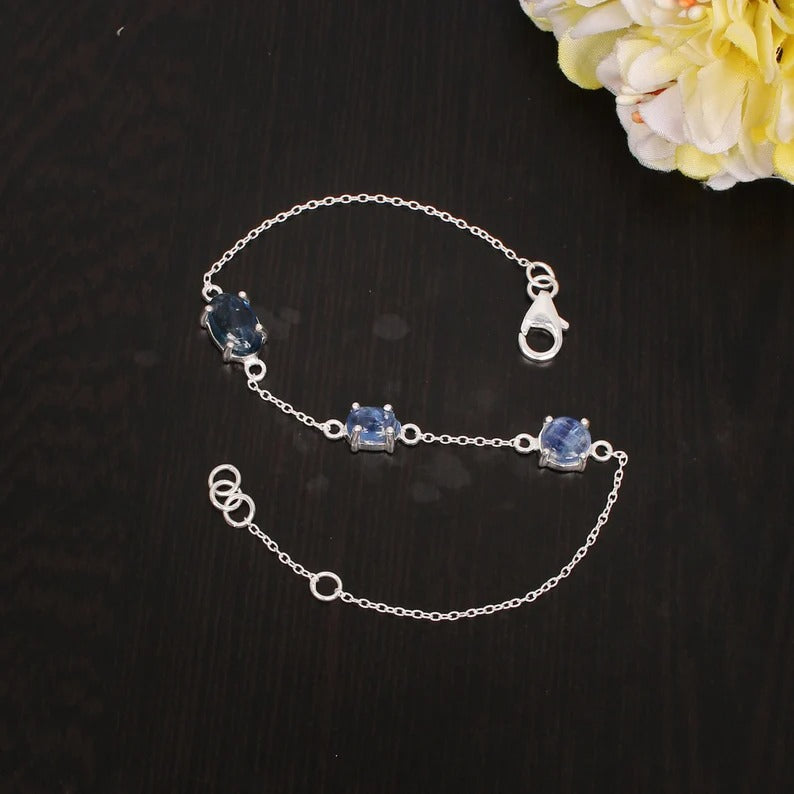 Natural Kyanite Gemstone 92.5 Sterling Silver Bracelet