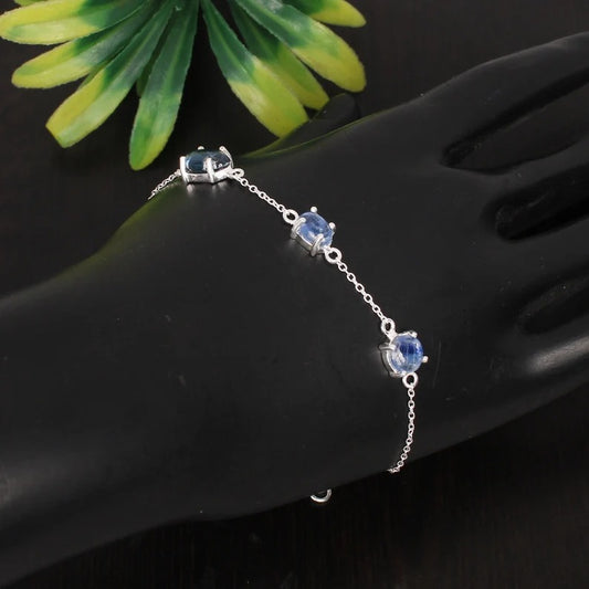 Natural Kyanite Gemstone 92.5 Sterling Silver Bracelet