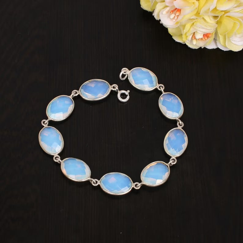 92.5 Sterling Silver Opalite Gemstone Bracelet