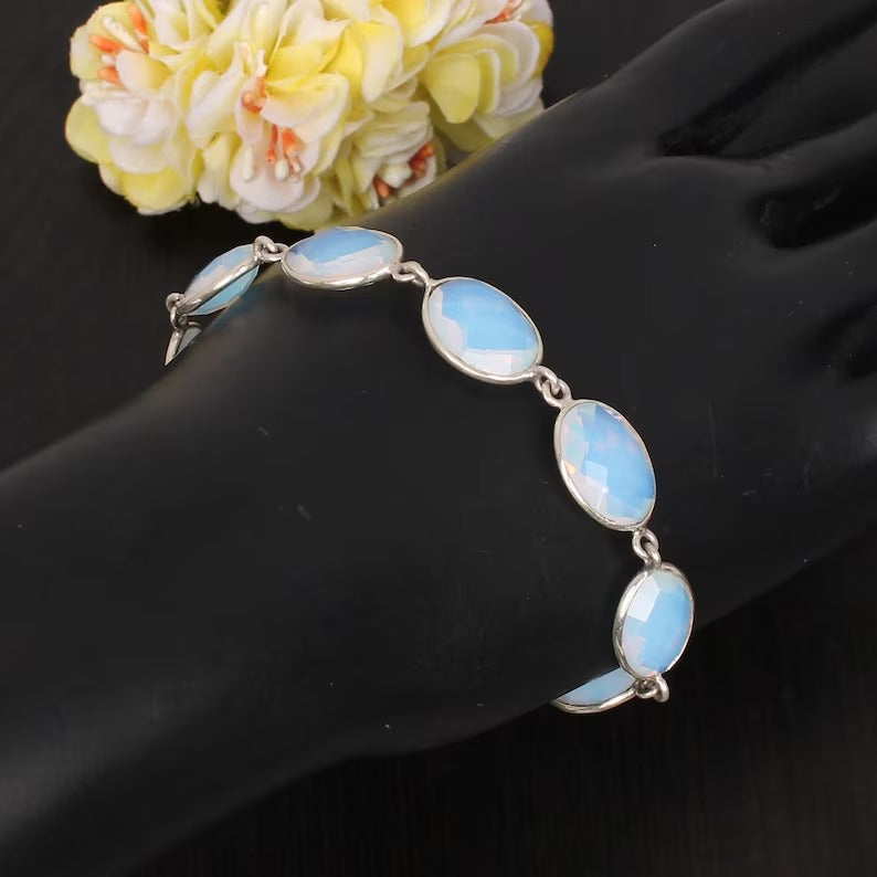 92.5 Sterling Silver Opalite Gemstone Bracelet