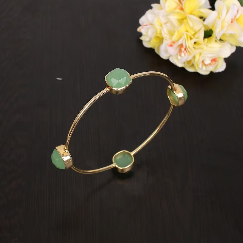 92.5 Sterling Silver Prehnite Gemstone Bangle