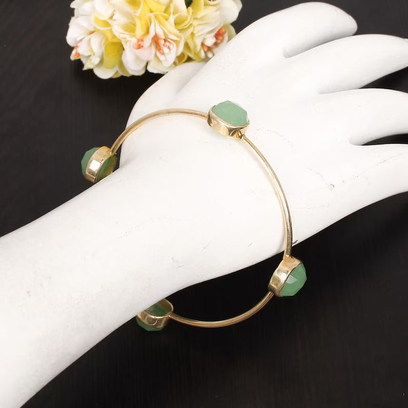 92.5 Sterling Silver Prehnite Gemstone Bangle