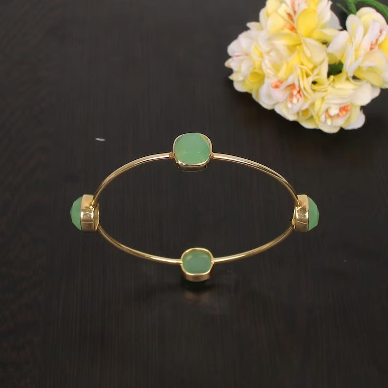 92.5 Sterling Silver Prehnite Gemstone Bangle