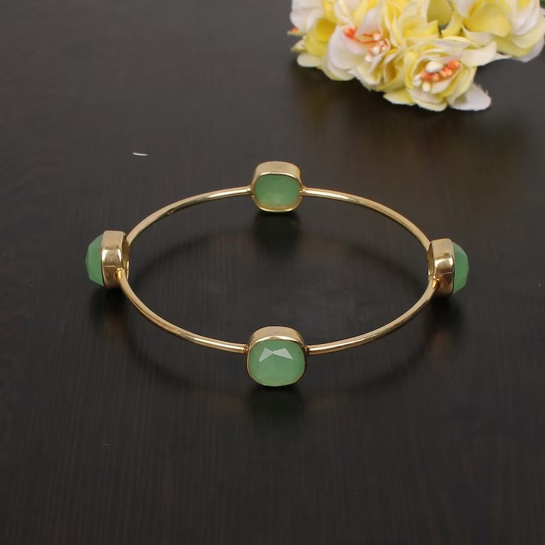 92.5 Sterling Silver Prehnite Gemstone Bangle