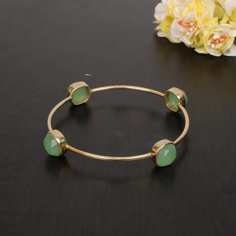 92.5 Sterling Silver Prehnite Gemstone Bangle