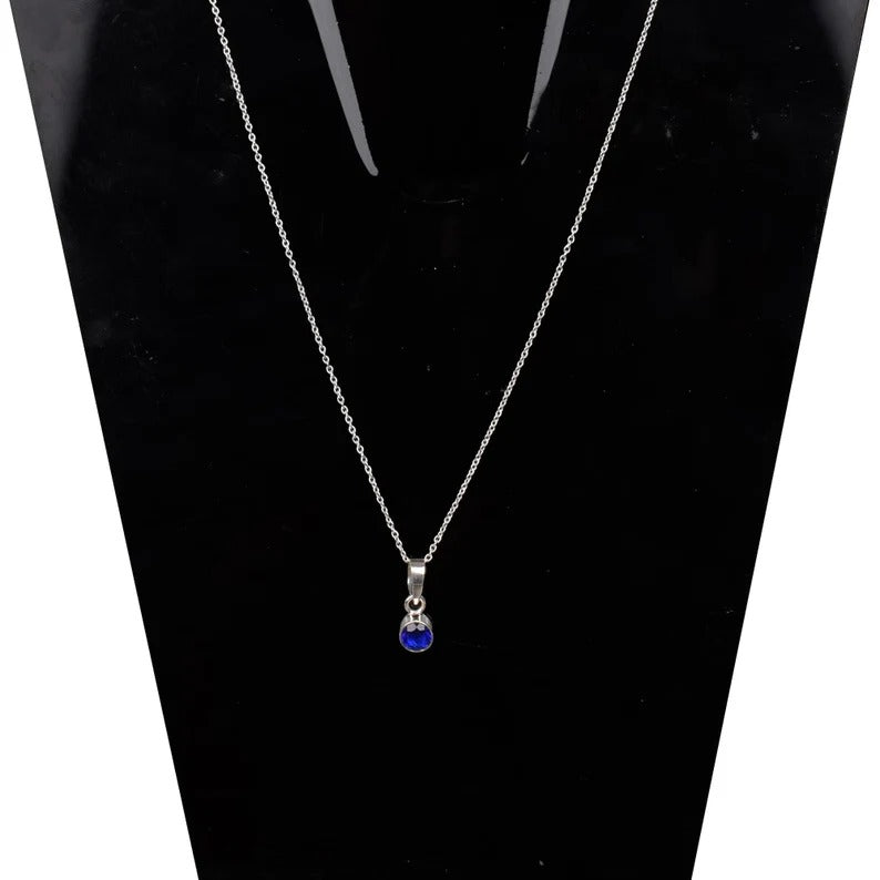 92.5 Sterling Silver Ink Blue Hydro Gemstone Necklace