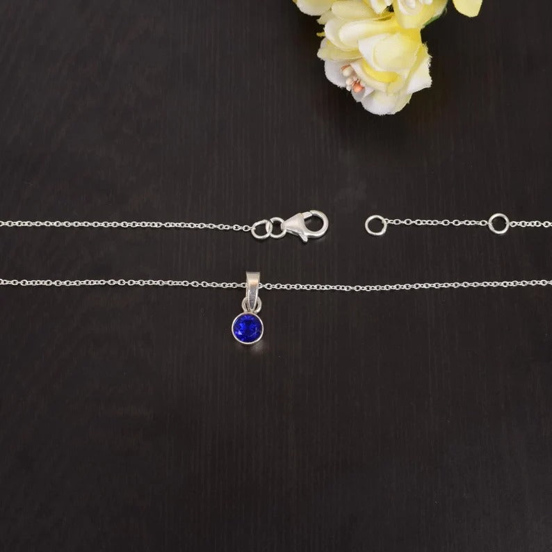 92.5 Sterling Silver Ink Blue Hydro Gemstone Necklace