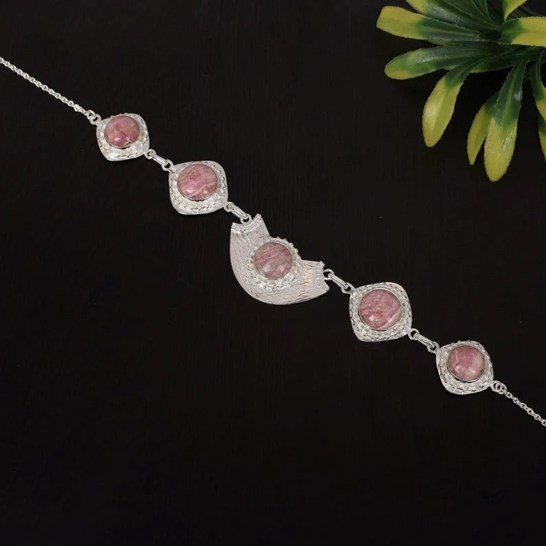 92.5 Sterling Silver Rhodochrosite Gemstone Necklace