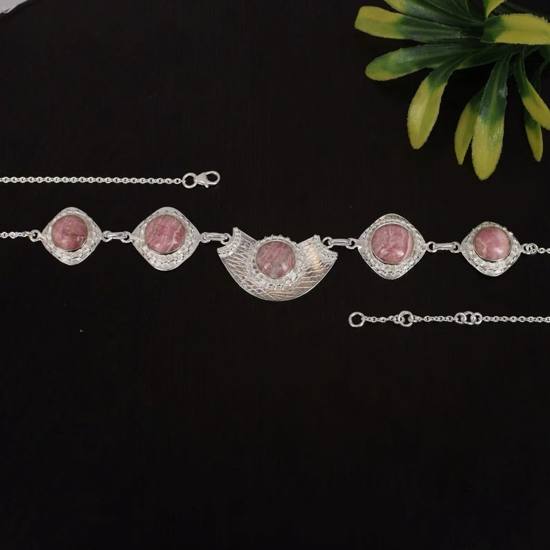 92.5 Sterling Silver Rhodochrosite Gemstone Necklace