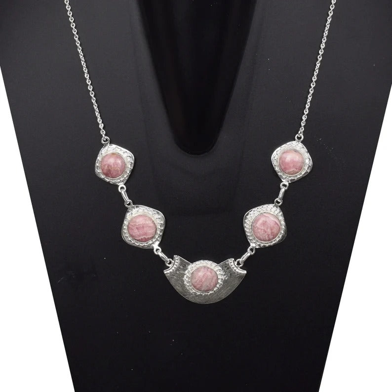 92.5 Sterling Silver Rhodochrosite Gemstone Necklace