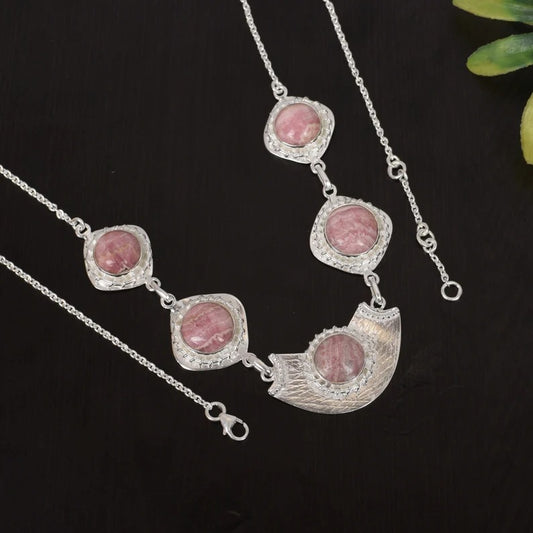 92.5 Sterling Silver Rhodochrosite Gemstone Necklace