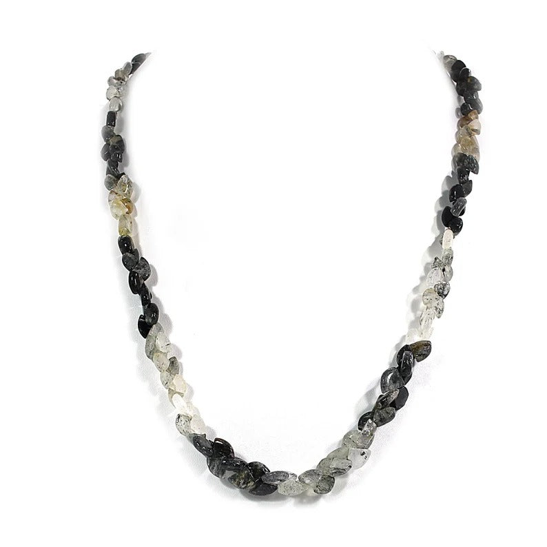 Natural Black Rutile Gemstone 92.5 Sterling Silver Necklace