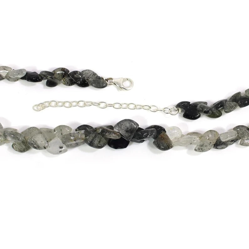 Natural Black Rutile Gemstone 92.5 Sterling Silver Necklace