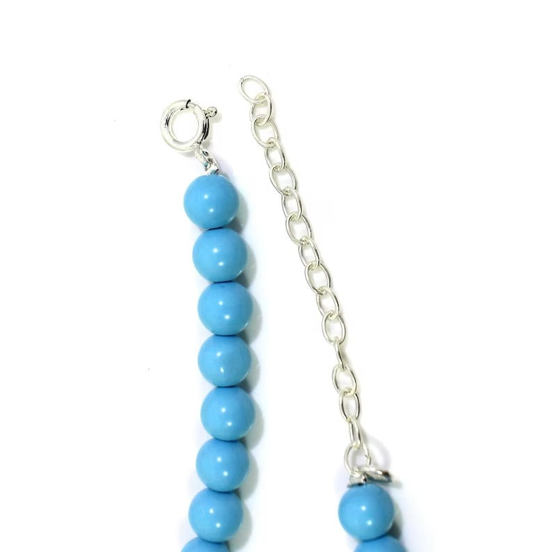 92.5 Sterling Silver Turquoise Gemstone Beaded Necklace