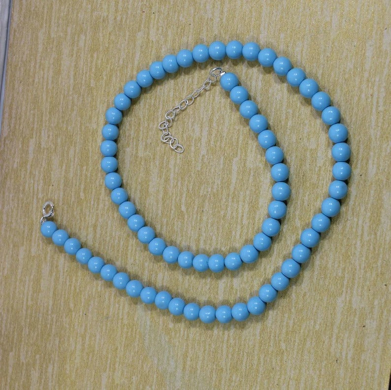 92.5 Sterling Silver Turquoise Gemstone Beaded Necklace