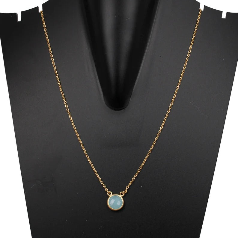 92.5 Sterling Silver Aqua Chalcedony Gemstone Necklace