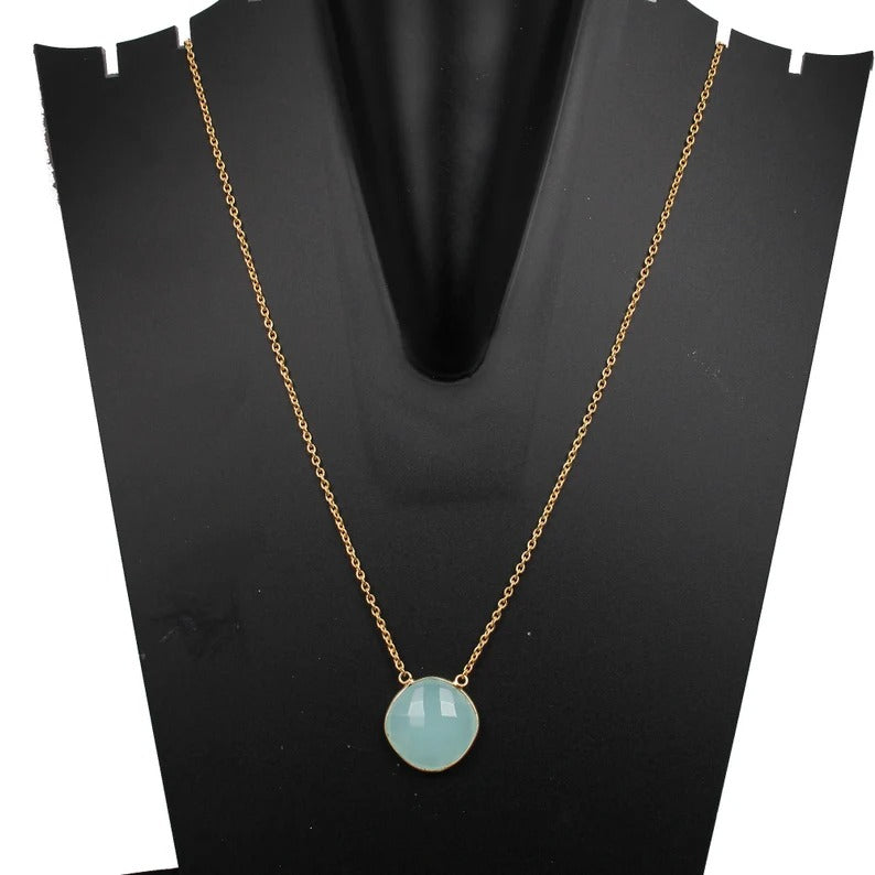 92.5 Sterling Silver Aqua Chalcedony Stone Necklace