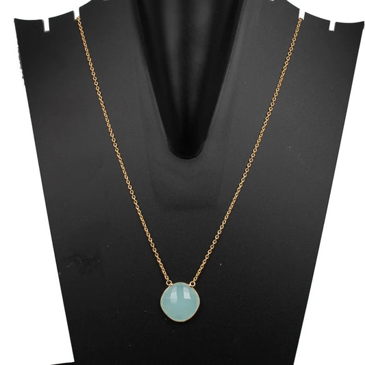 92.5 Sterling Silver Aqua Chalcedony Stone Necklace