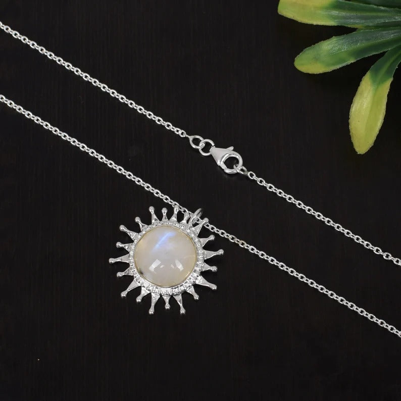 Rainbow Moonstone Necklace Raindrop 92.5 Silver Necklace