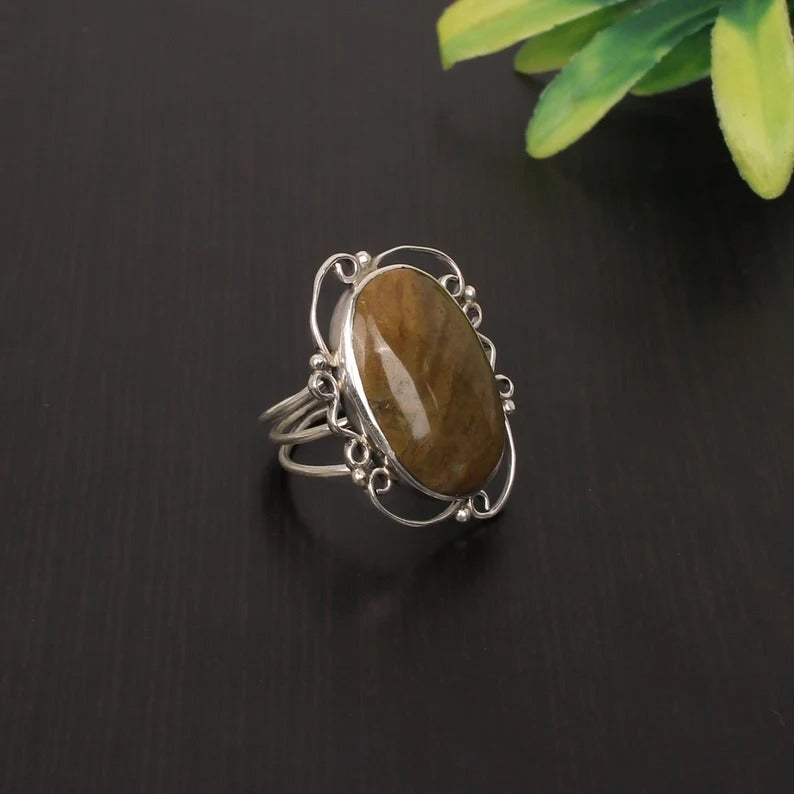 Ocean Jasper Gemstone 92.5 Sterling Silver Ring