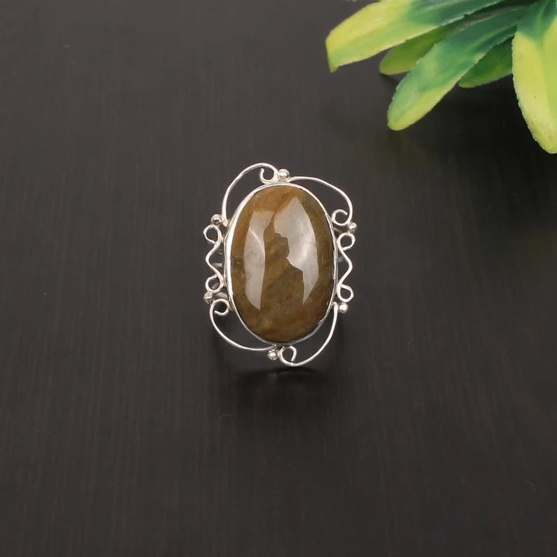 Ocean Jasper Gemstone 92.5 Sterling Silver Ring