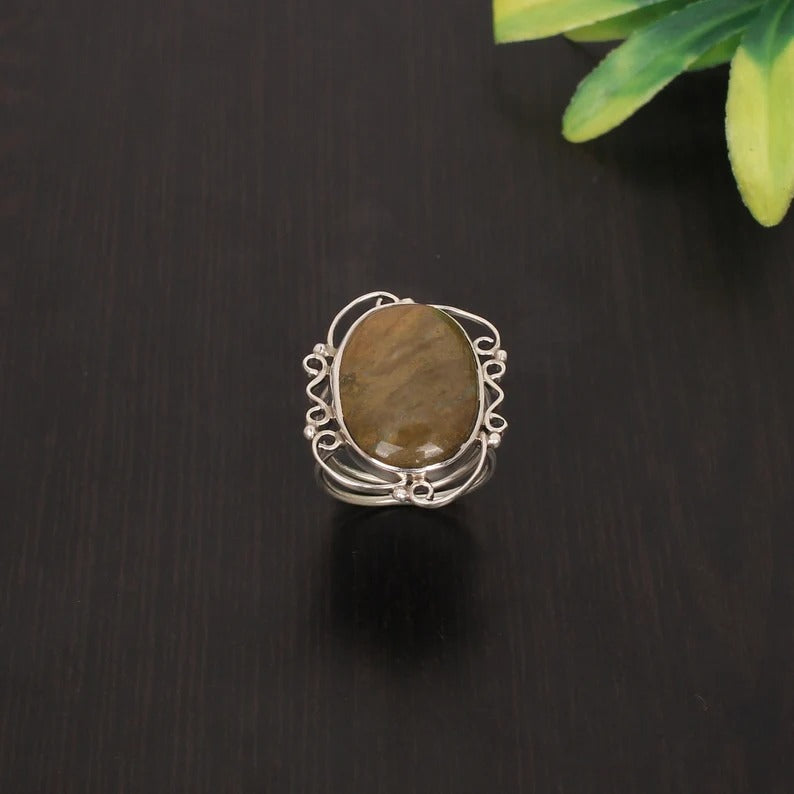 Ocean Jasper Gemstone 92.5 Sterling Silver Ring