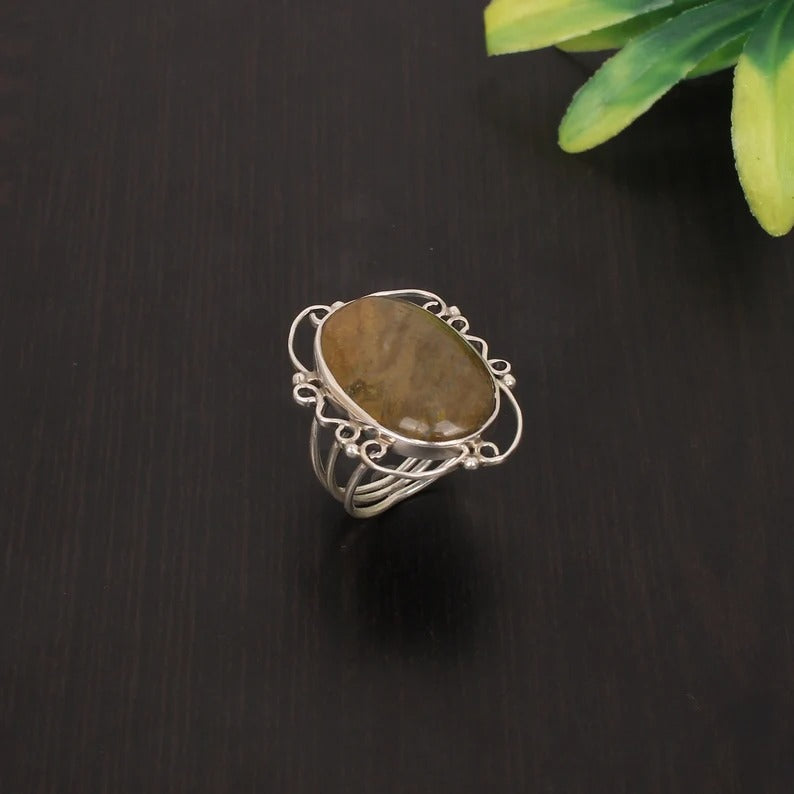 Ocean Jasper Gemstone 92.5 Sterling Silver Ring