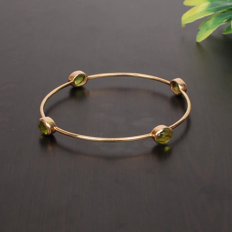 Peridot Hydro Gemstone 92.5 Sterling Silver Bangle