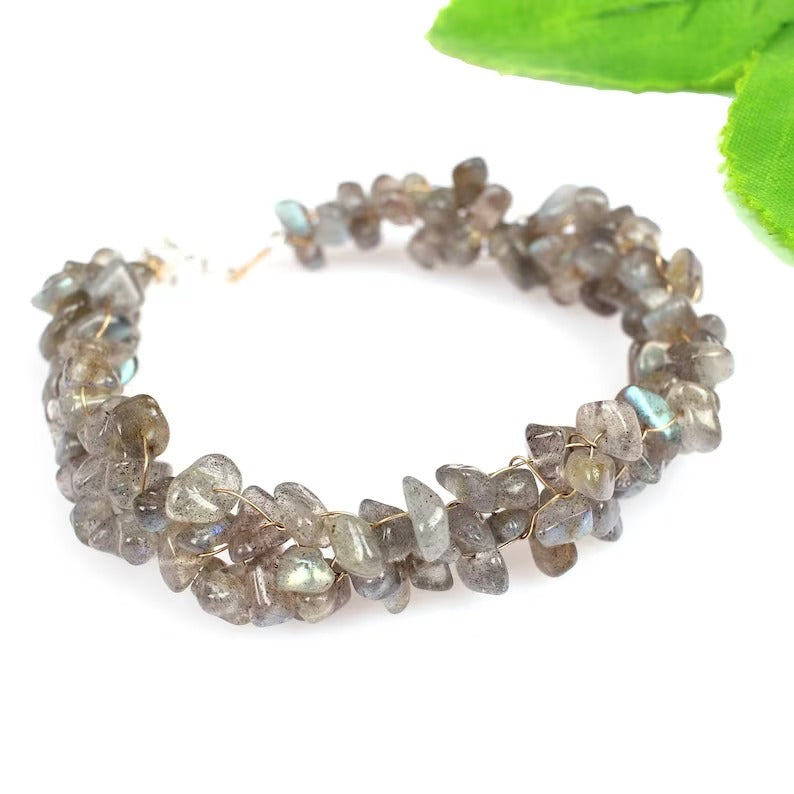 Natural Labradorite Gemstone 92.5 Sterling Silver Bracelet