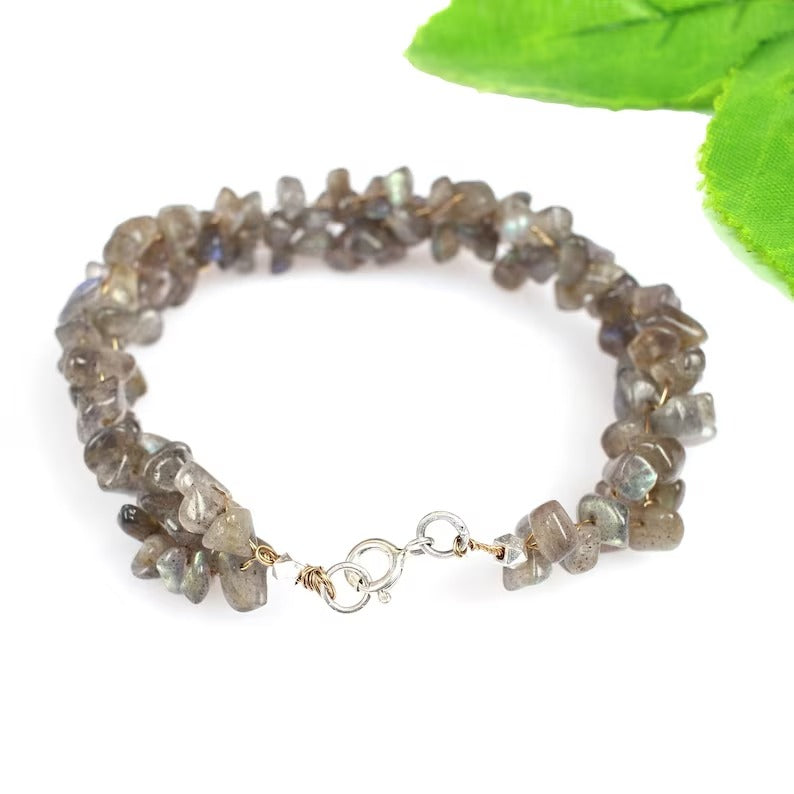 Natural Labradorite Gemstone 92.5 Sterling Silver Bracelet