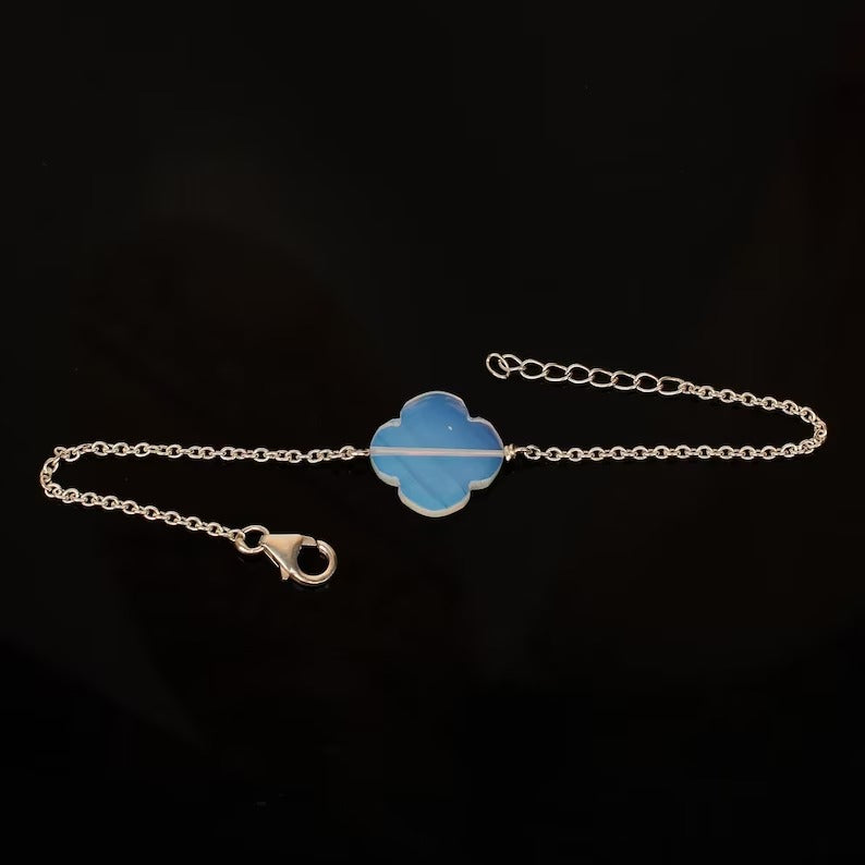 Clover Shape Opalite Gemstone 92.5 Sterling Silver Bracelet