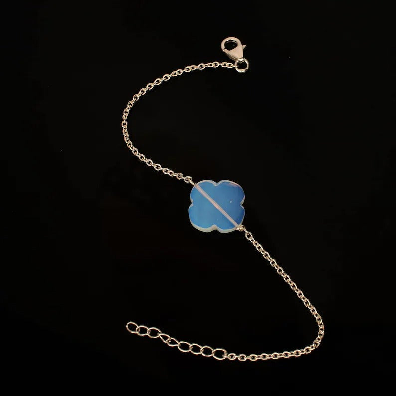 Clover Shape Opalite Gemstone 92.5 Sterling Silver Bracelet