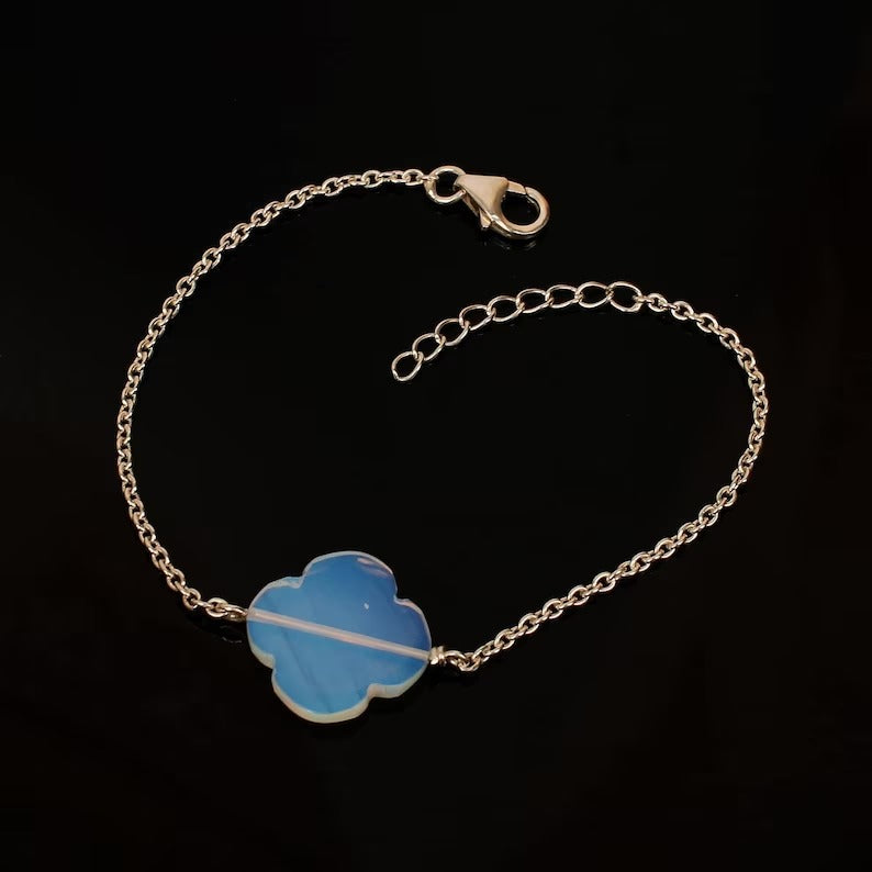 Clover Shape Opalite Gemstone 92.5 Sterling Silver Bracelet