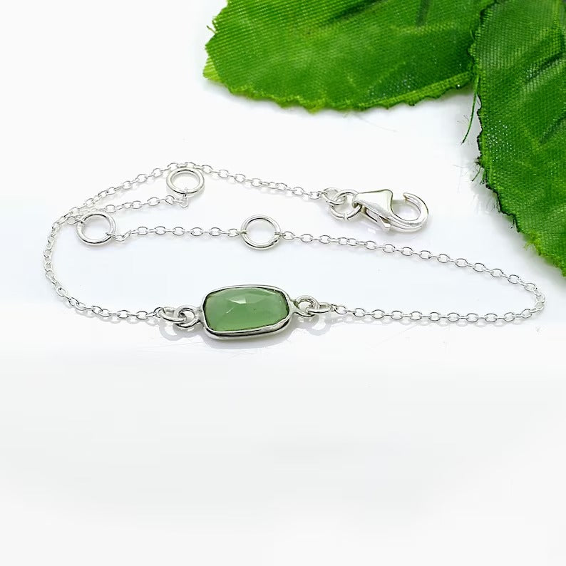 92.5 Sterling Silver Prehnite Gemstone Bracelet