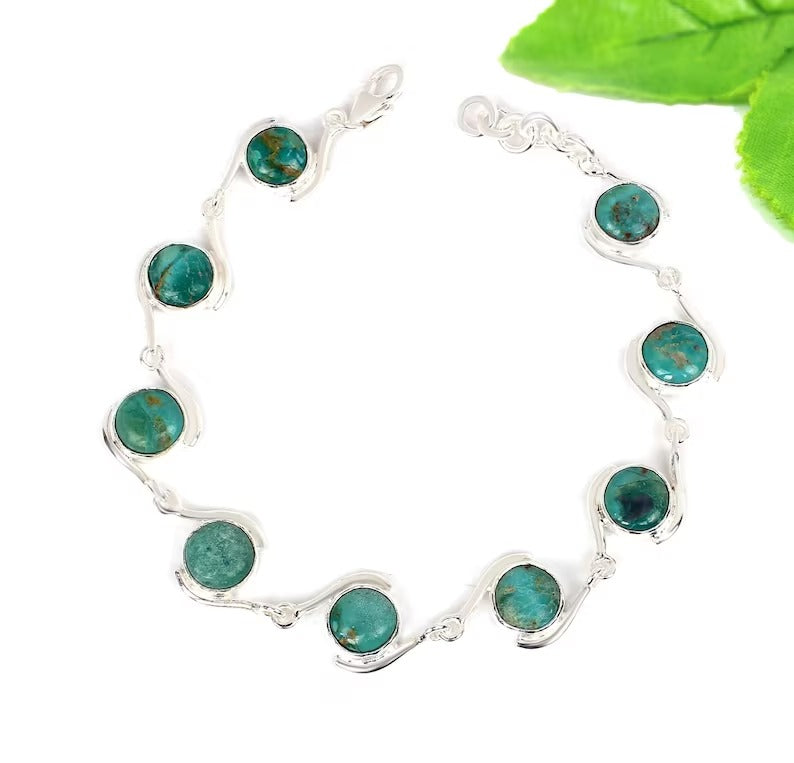 Natural Turquoise Gemstone 92.5 Sterling Silver Bracelet