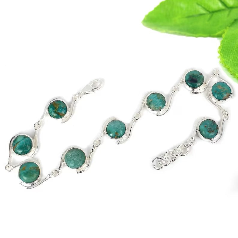 Natural Turquoise Gemstone 92.5 Sterling Silver Bracelet