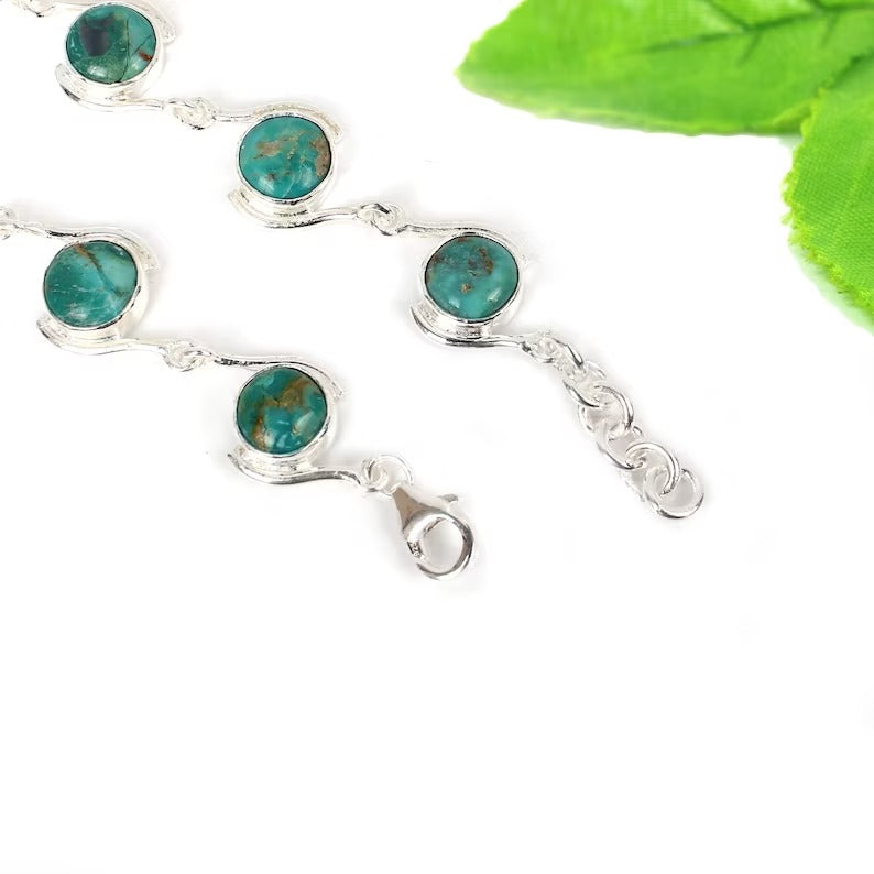 Natural Turquoise Gemstone 92.5 Sterling Silver Bracelet