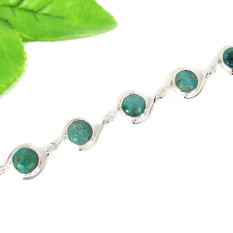 Natural Turquoise Gemstone 92.5 Sterling Silver Bracelet