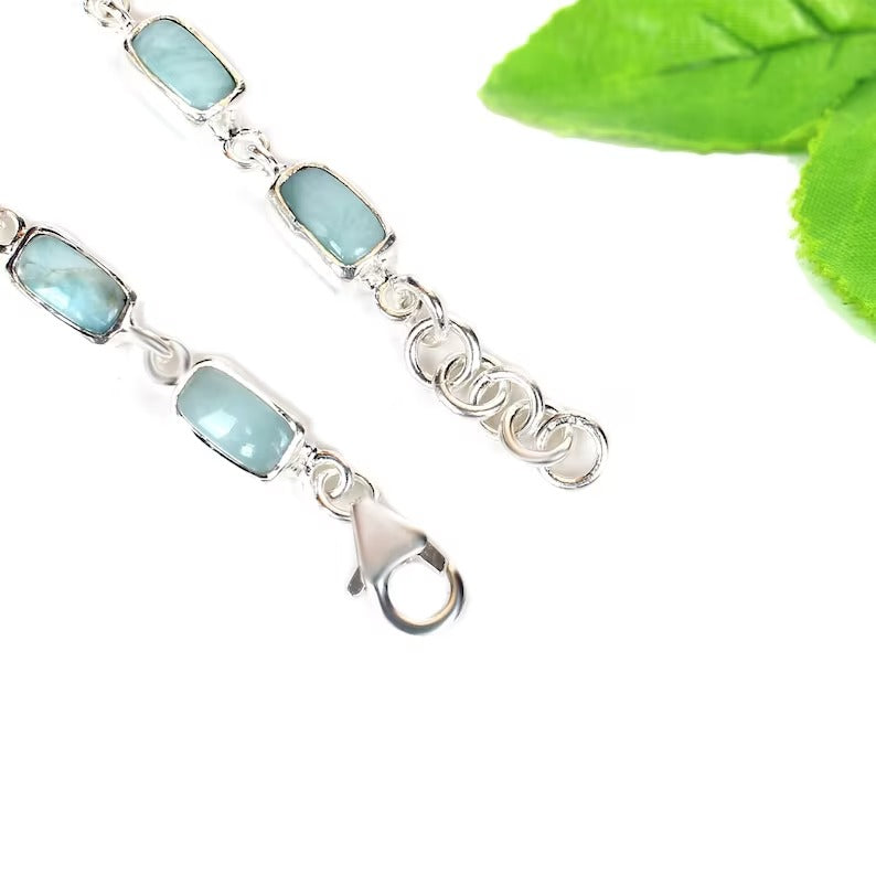 92.5 Sterling Silver Rectangle Larimar Gemstone Bracelet