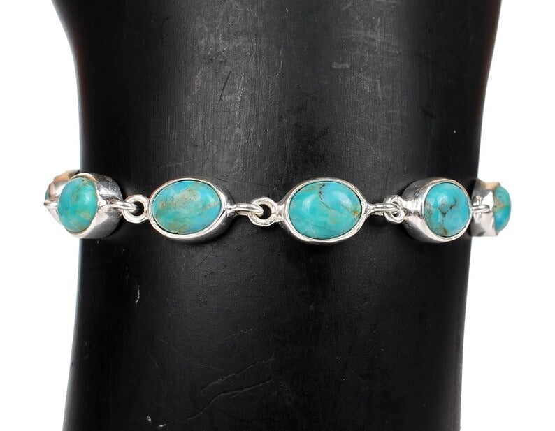 Oval Turquoise Gemstone 92.5 Sterling Silver Bracelet