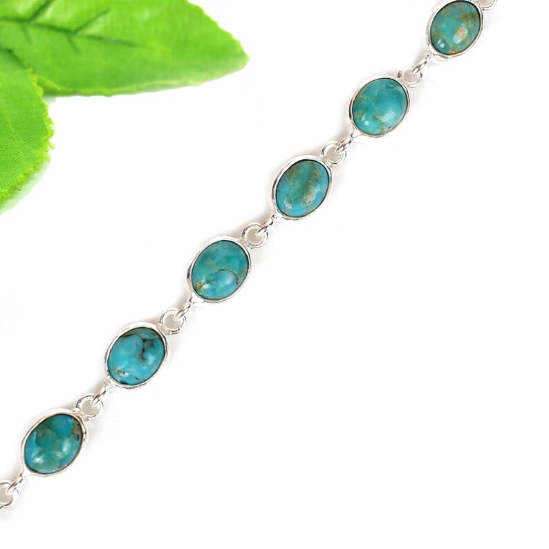 Oval Turquoise Gemstone 92.5 Sterling Silver Bracelet