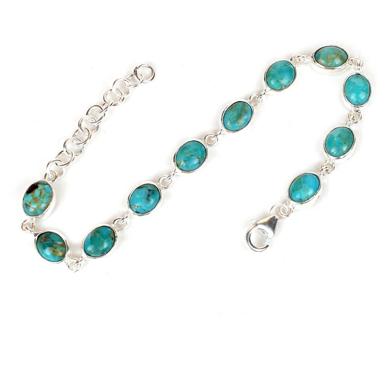 Oval Turquoise Gemstone 92.5 Sterling Silver Bracelet