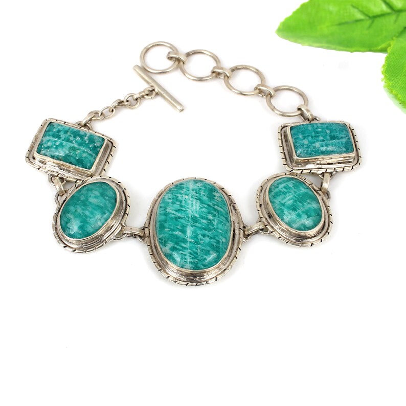 Natural Amazonite Gemstone 92.5 Sterling Silver Bracelet