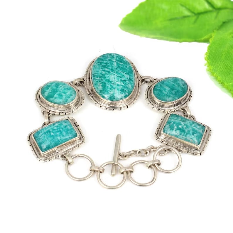 Natural Amazonite Gemstone 92.5 Sterling Silver Bracelet