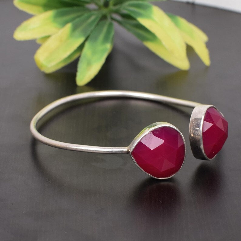 Ruby Corundum Gemstone 92.5 Sterling Silver Bangle