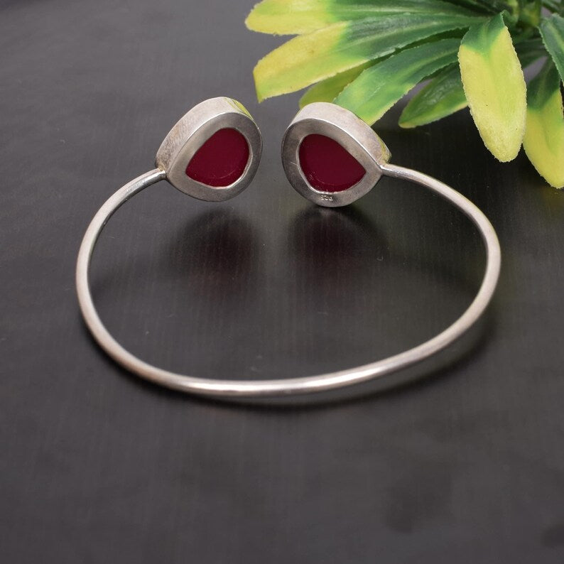 Ruby Corundum Gemstone 92.5 Sterling Silver Bangle