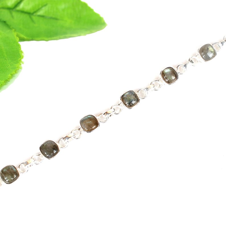 Cushion Shape Labradorite Gemstone 92.5 Sterling Silver Bracelet