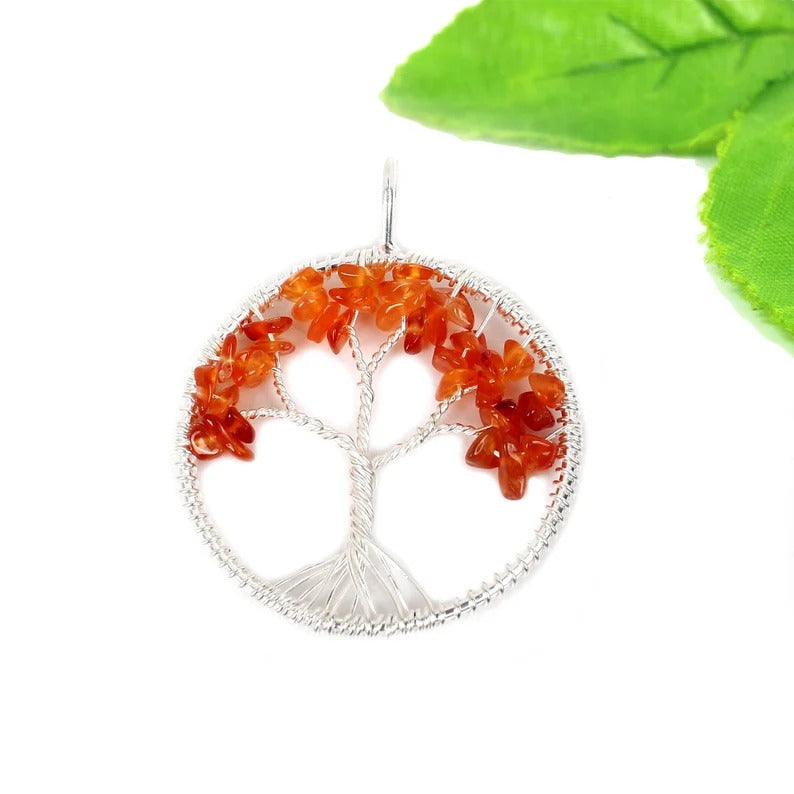 92.5 Sterling Silver Carnelian Gemstone Tree Pendant